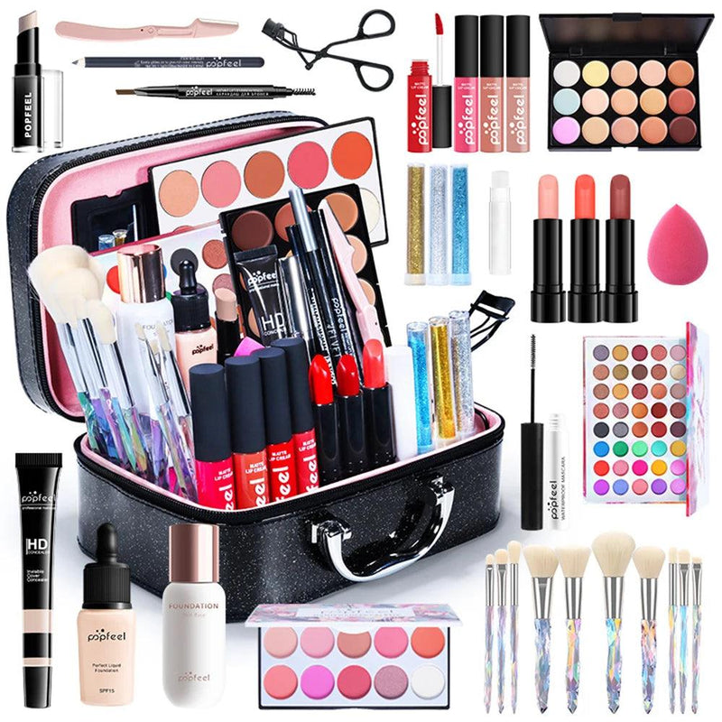 Kit completo de maquiagem feminina, conjunto de maquiagem tudo em um, delineador de sobrancelha e sombra incluídos