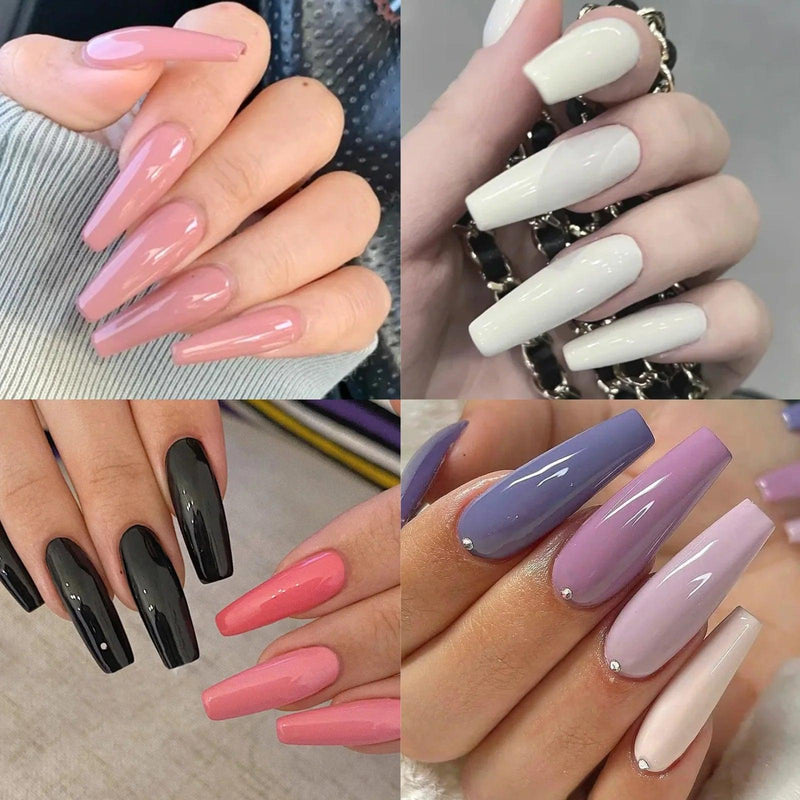 Conjunto de unhas falsas de acrílico, conjunto de 576 peças, nail art, gel, artificial, para extensão, caixão, esmalte, ferramentas