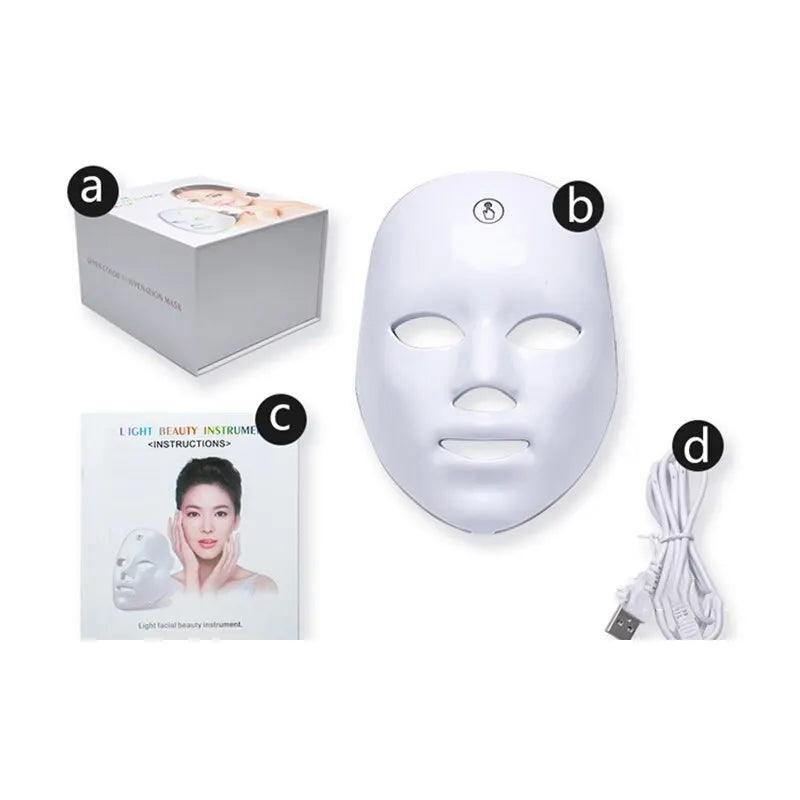 Máscara Facial LED Recarregável, Terapia de Fótons PDT, Refirmamento e Clareamento da Pele, Beauty Face Machine, PDT Treatment Light, 7 cores