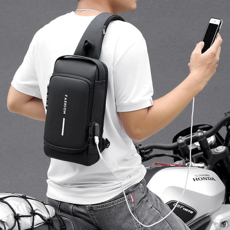 Bolso de hombro multifuncional antirrobo USB para hombres, bolso cruzado para hombres, paquete de mensajero, bolsos de pecho con honda de viaje, paquete cruzado