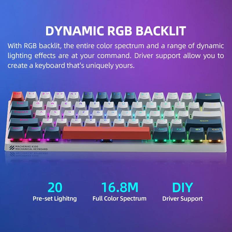 Machenike K500-B61 Mini Teclado Mecânico Formato 60% com Fio, Teclas Removíveis, Retroiluminação RGB, 61 Teclas para Jogos