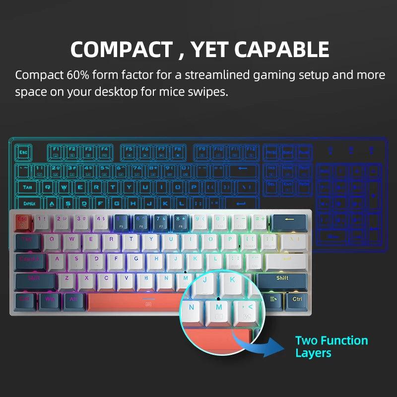 Machenike K500-B61 Mini Teclado Mecânico Formato 60% com Fio, Teclas Removíveis, Retroiluminação RGB, 61 Teclas para Jogos