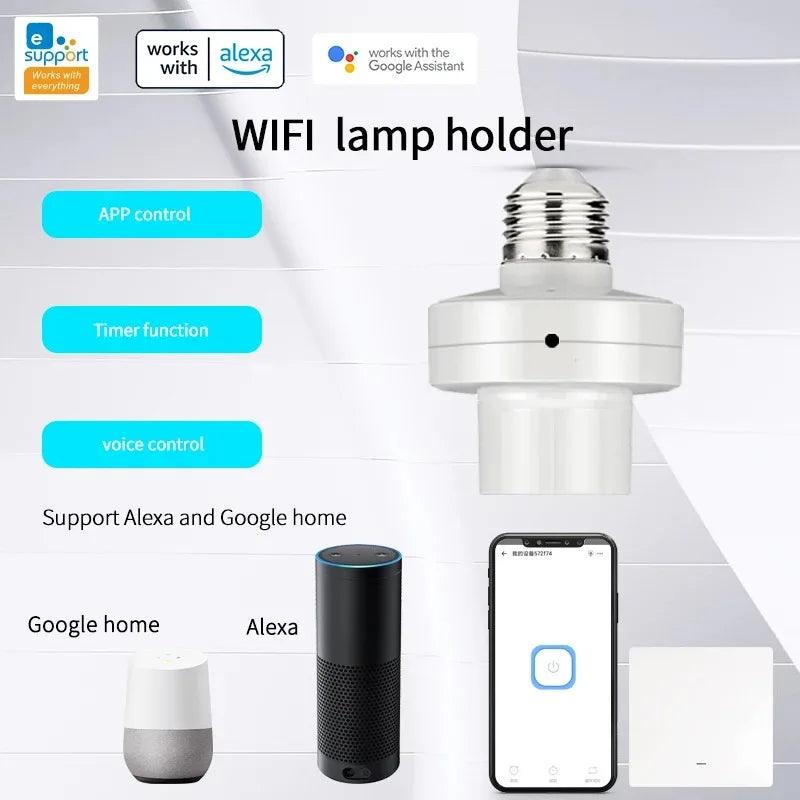 Ewelink Smart WiFi Lamp Holder, Led Night Light Socket, Bulb Adapter Socket, Work with Alexa, Google Home, Voice Control, E27