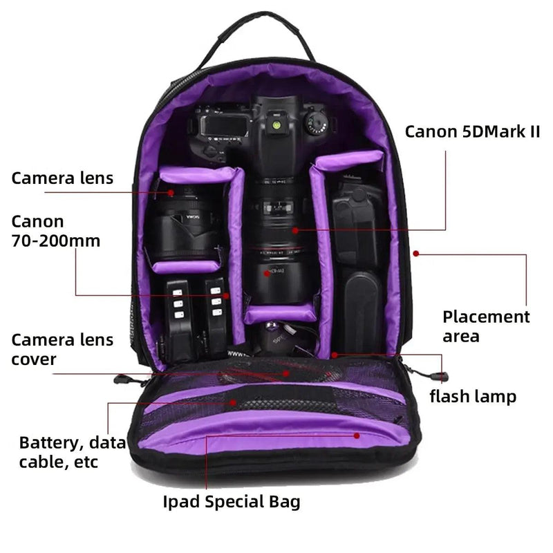 Bolsa multifuncional para câmera para Nikon, Canon, lente digital, mochila de fotografia ao ar livre, leve, tecido impermeável, grande capacidade