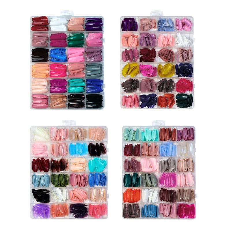 Conjunto de unhas falsas de acrílico, conjunto de 576 peças, nail art, gel, artificial, para extensão, caixão, esmalte, ferramentas