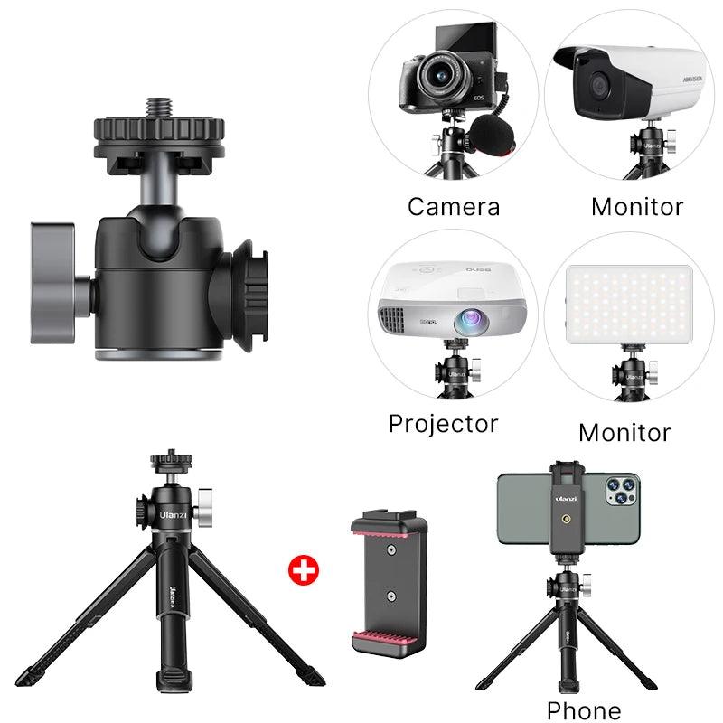 Ulanzi Mini Tripod with 360° Ball Head, Selfie Stick, Tabletop Tripod for Camera, iPhone, Android Phone, DSLR, U-Vlog Lite