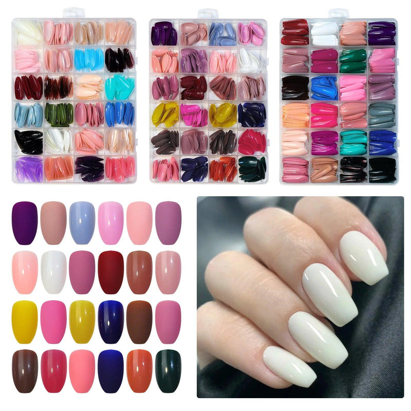 Conjunto de unhas falsas de acrílico, conjunto de 576 peças, nail art, gel, artificial, para extensão, caixão, esmalte, ferramentas