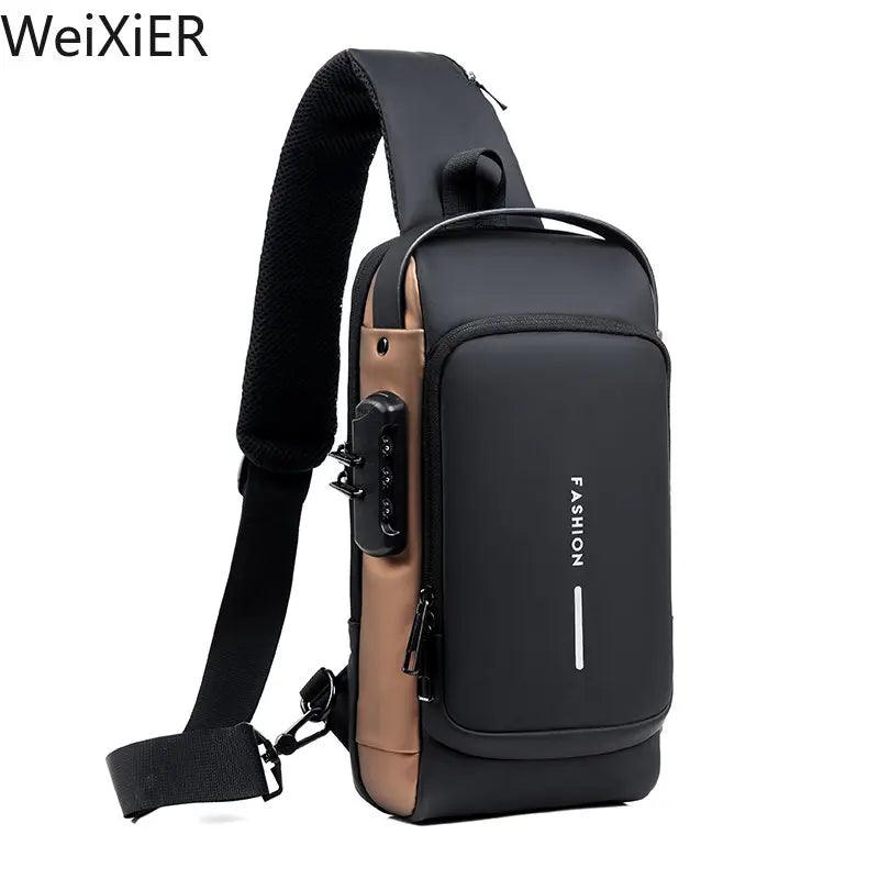 Bolso de hombro multifuncional antirrobo USB para hombres, bolso cruzado para hombres, paquete de mensajero, bolsos de pecho con honda de viaje, paquete cruzado