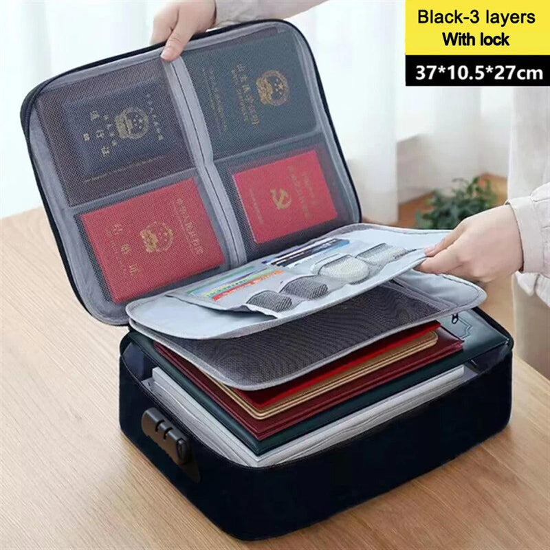 Document Organizer Briefcase for Men Women, 3-Layer Folder Holder, Passport Bag Cover, Home Safe, Functional File Storage Case