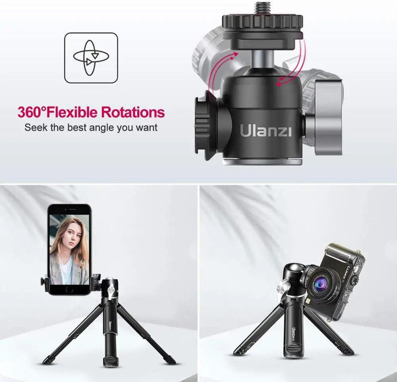 Ulanzi Mini Tripod with 360° Ball Head, Selfie Stick, Tabletop Tripod for Camera, iPhone, Android Phone, DSLR, U-Vlog Lite