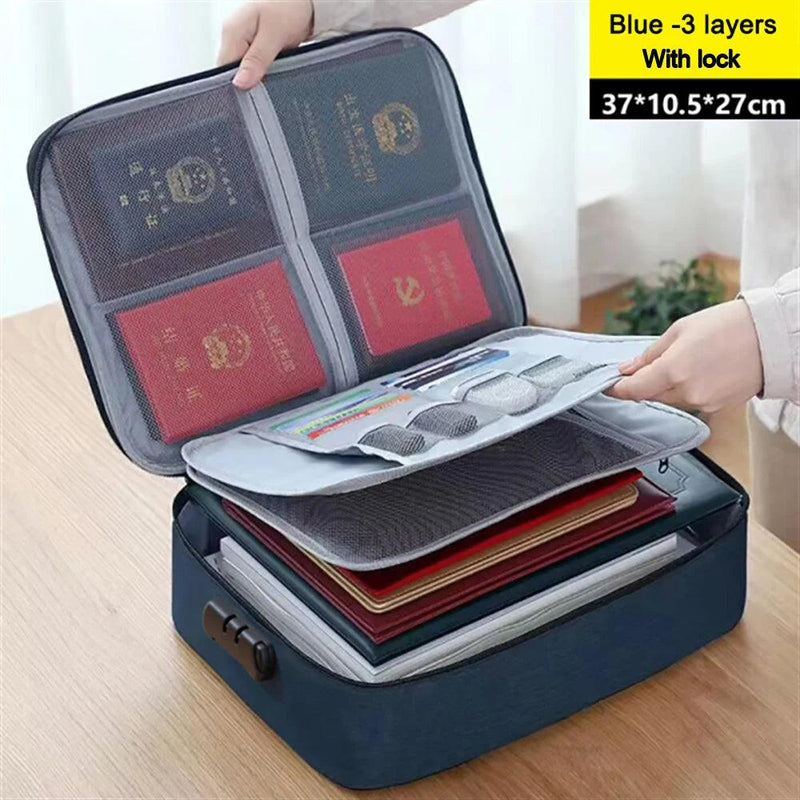 Document Organizer Briefcase for Men Women, 3-Layer Folder Holder, Passport Bag Cover, Home Safe, Functional File Storage Case