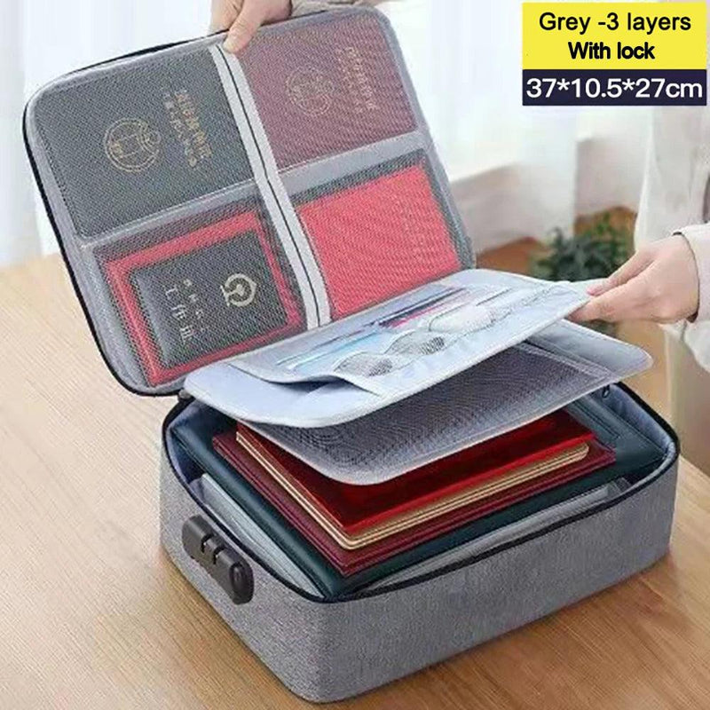 Document Organizer Briefcase for Men Women, 3-Layer Folder Holder, Passport Bag Cover, Home Safe, Functional File Storage Case