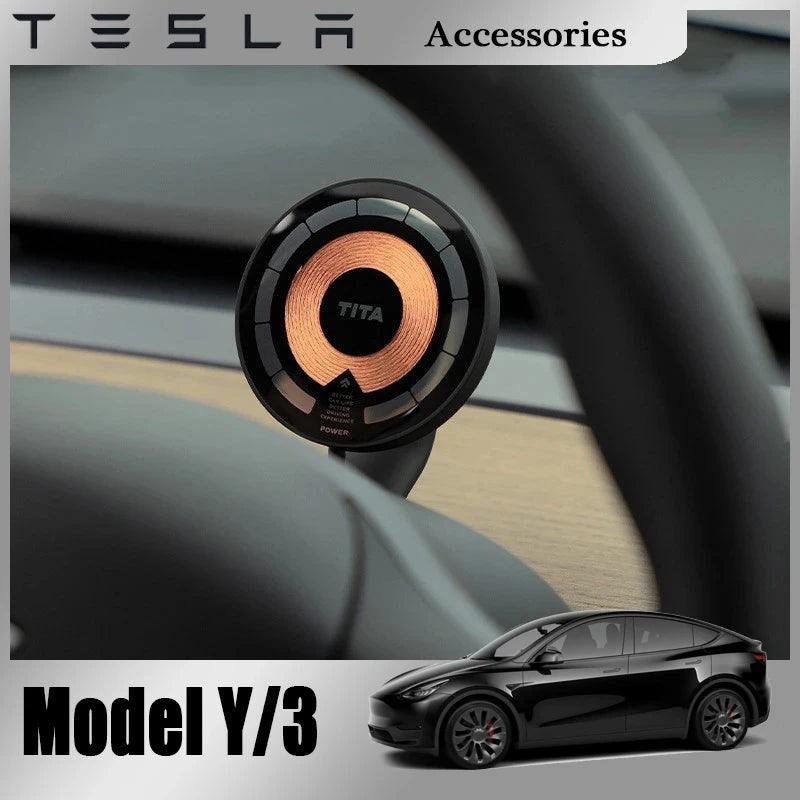 Suporte magnético sem fio para carregador de carro, suporte adsorvível para smartphone para tesla modelo 3 y 2023, suporte para telefone de carro, acessórios